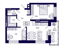 Продается 2-комнатная квартира ЖК Сподвижники, 54 м², 7100000 рублей