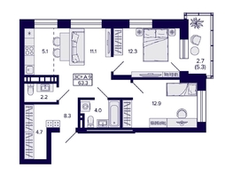 Продается 3-комнатная квартира ЖК Сподвижники, 63.3 м², 7550000 рублей
