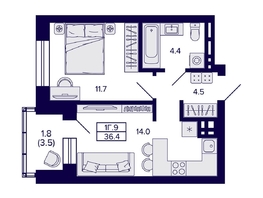 Продается 1-комнатная квартира ЖК Сподвижники, 36.4  м², 5990000 рублей
