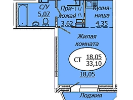 Продается Студия ЖК Комета - Октябрьский, б/с 1, 33.1  м², 4501600 рублей