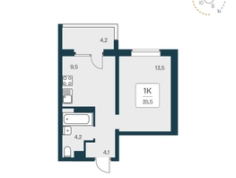 Продается 1-комнатная квартира ЖК Квартал Сосновый бор, дом 1, 35.6 м², 4050000 рублей