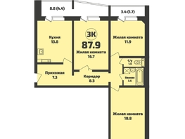 Продается 3-комнатная квартира ЖК Приозерный, дом 713 серия Life, 87.9 м², 9300000 рублей