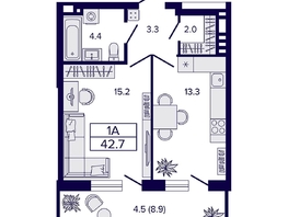 Продается 1-комнатная квартира ЖК Luna (Луна), 42.7  м², 7300000 рублей