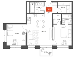 Продается 2-комнатная квартира ЖК ЩА, 68.07 м², 12350000 рублей