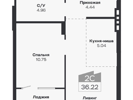 Продается 2-комнатная квартира ЖК Базилик, дом 2, 36.22  м², 5938000 рублей