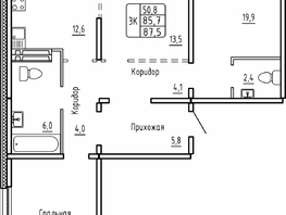 Продается 3-комнатная квартира ЖК Самоцветы, Бирюза дом 1, 87.5  м², 7650000 рублей