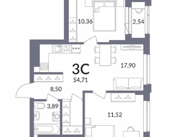 Продается 3-комнатная квартира ЖК Горская Лагуна, корпус 2, 53.34  м², 11703000 рублей