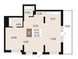 Продается 3-комнатная квартира ЖК Роза ветров, 75.79  м², 11709555 рублей