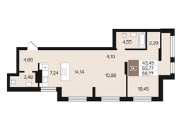 Продается 3-комнатная квартира ЖК Роза ветров, 69.77  м&sup2;, 9563490 рублей