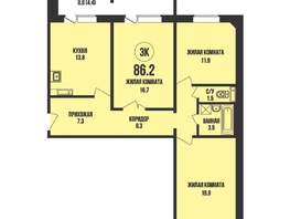 Продается 3-комнатная квартира ЖК Династия, дом 908, 86.2  м&sup2;, 9100000 рублей