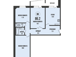 Продается 3-комнатная квартира ЖК Династия, дом 912, 86.2  м², 10000000 рублей