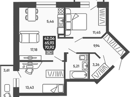 Продается 2-комнатная квартира ЖК Ермак, 66.94  м², 8350000 рублей