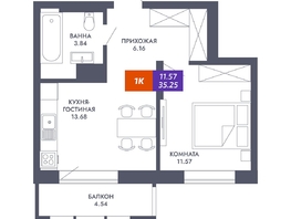 Продается 1-комнатная квартира ЖК Звезда, дом 2, 35.25  м², 6979500 рублей