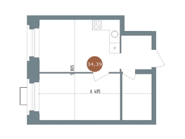 Продается 1-комнатная квартира ЖК 19/56 Кварталы Телецентра, сек 2, 34  м&sup2;, 6490000 рублей