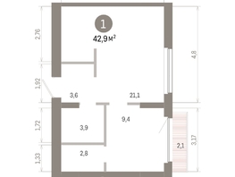 Продается 1-комнатная квартира ЖК Лебедевский квартал, д 1, 42.9  м&sup2;, 8080000 рублей