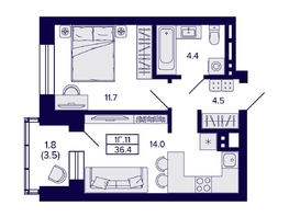 Продается 1-комнатная квартира ЖК Сподвижники, дом 1, 36.4  м&sup2;, 5990000 рублей