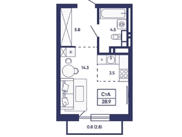 Продается Студия ЖК Сподвижники, дом 2, 28.9  м&sup2;, 7150000 рублей