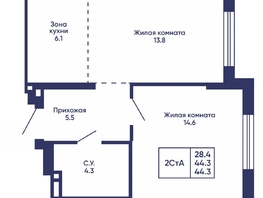 Продается 2-комнатная квартира ЖК Сподвижники, дом 3, 44.3  м&sup2;, 6750000 рублей