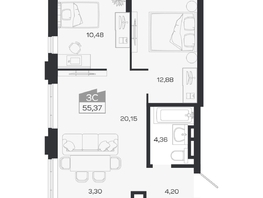 Продается 3-комнатная квартира ЖК Ясный берег, дом 33, 55.37  м&sup2;, 10532000 рублей