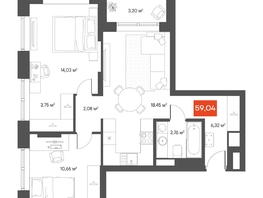 Продается 2-комнатная квартира  Квартал ЩА, 60.49  м&sup2;, 11190000 рублей