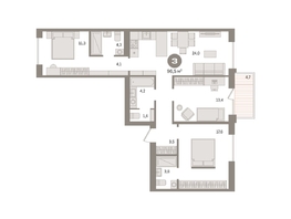 Продается 3-комнатная квартира ЖК Пшеница, дом 2.2, 96.54  м&sup2;, 13430000 рублей