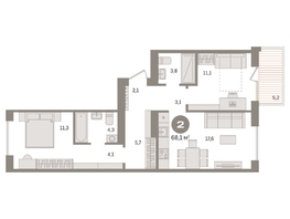 Продается 2-комнатная квартира ЖК Пшеница, дом 2.2, 68.09  м&sup2;, 10160000 рублей