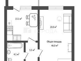 Продается 1-комнатная квартира Грибоедова ул, 46  м&sup2;, 6650000 рублей