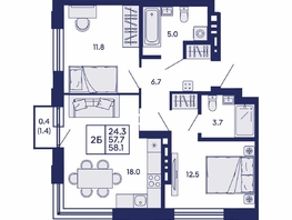Продается 2-комнатная квартира ЖК Сила леса, корп 2, 58.1  м&sup2;, 10250000 рублей