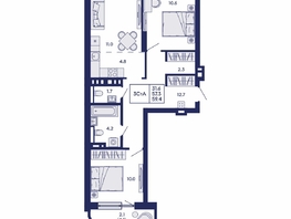 Продается 3-комнатная квартира ЖК Горизонт, дом 2, 59.4  м&sup2;, 9500000 рублей