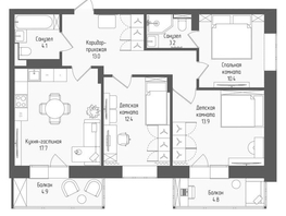 Продается 4-комнатная квартира ЖК Тетрис, корпус 1, 77.6  м&sup2;, 13069650 рублей