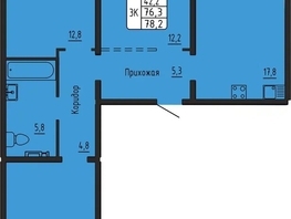 Продается 3-комнатная квартира ЖК Самоцветы, Бирюза дом 3, 78.4  м&sup2;, 7550000 рублей