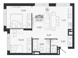 Продается 3-комнатная квартира ЖК Ясный берег, дом 33, 56.9  м&sup2;, 9065000 рублей