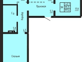 Продается 3-комнатная квартира ЖК Акварельный 4.0, 77.4  м&sup2;, 8350000 рублей