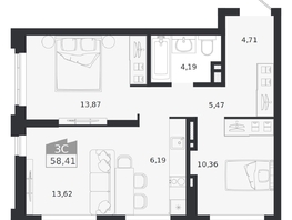 Продается 3-комнатная квартира ЖК Ясный берег, дом 20, 58.41  м&sup2;, 9302000 рублей