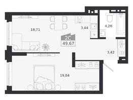 Продается 2-комнатная квартира ЖК Ясный берег, дом 20, 49.67  м&sup2;, 8593000 рублей