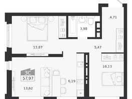Продается 3-комнатная квартира ЖК Ясный берег, дом 20, 57.97  м&sup2;, 10622000 рублей
