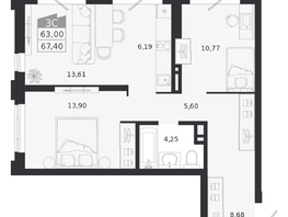 Продается 3-комнатная квартира ЖК Ясный берег, дом 20, 67.4  м&sup2;, 11466000 рублей