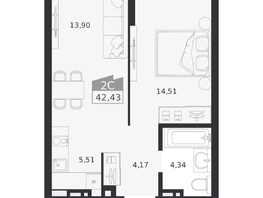 Продается 2-комнатная квартира ЖК Ясный берег, дом 20, 42.43  м&sup2;, 7676000 рублей