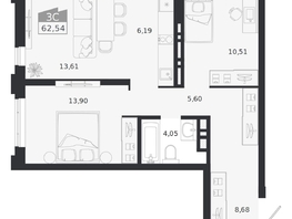 Продается 3-комнатная квартира ЖК Ясный берег, дом 20, 62.54  м&sup2;, 11539000 рублей