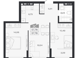 Продается 3-комнатная квартира ЖК Ясный берег, дом 20, 58.14  м&sup2;, 9584000 рублей