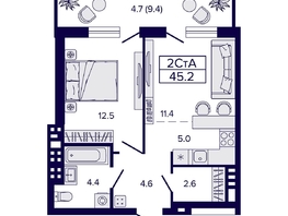 Продается 2-комнатная квартира ЖК Луна, 45.2  м&sup2;, 7400000 рублей