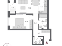 Продается 2-комнатная квартира ЖК ОСКАР, дом 2, 55.2  м&sup2;, 10670000 рублей