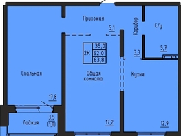 Продается 2-комнатная квартира ЖК Акварельный 4.0, 63.8  м&sup2;, 9120000 рублей