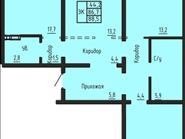 Продается 3-комнатная квартира ЖК Акварельный 4.0, 88.5  м&sup2;, 9400000 рублей