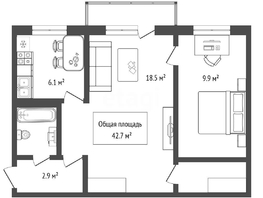 Продается 2-комнатная квартира Космическая ул, 42.7  м&sup2;, 4725000 рублей