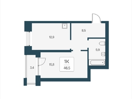 Продается 1-комнатная квартира ЖК Расцветай на Кропоткина, дом 2, 46.5  м&sup2;, 7770000 рублей