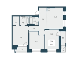 Продается 3-комнатная квартира ЖК Расцветай на Кропоткина, дом 2, 97.2  м&sup2;, 15650000 рублей