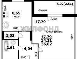 Продается 1-комнатная квартира Виктора Уса ул, 36  м&sup2;, 3800000 рублей