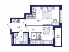 Продается 1-комнатная квартира ЖК Горизонт, дом 2, 35.1  м&sup2;, 5700000 рублей