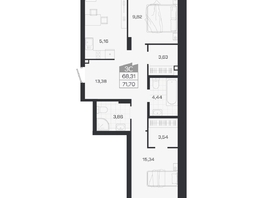 Продается 3-комнатная квартира ЖК Ясный берег, дом 19, бс 2-5, 71.7  м&sup2;, 11821000 рублей